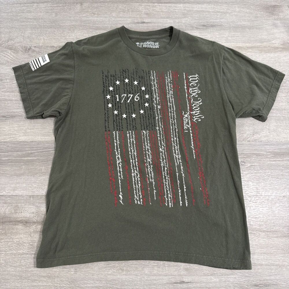 We The People 1776 Shirt Rags Of Honor Veterans Men’s Green Large Cotton Flag